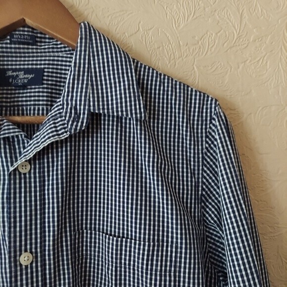 J. Crew Thompson Shirtings 80's 2 Ply Gingham Plaid Blue Button Down Sz Medium - Picture 2 of 8